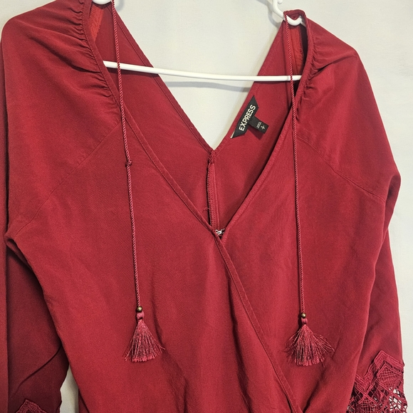 Express Burgundy Romper with Lace Sleeves Women's Small - Picture 3 of 9